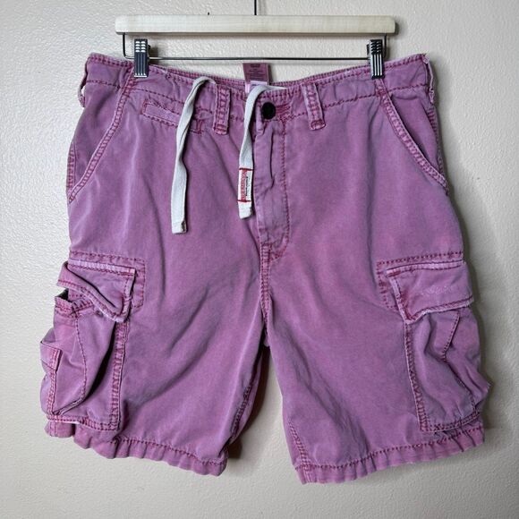 True Religion Shorts Men's 34 Pink Cargo Pockets Drawstring Relaxed 9" - Picture 1 of 9